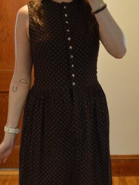 Vintage Tiroiler Dirndl  Midi Dress in Brown Pattern Size Medium